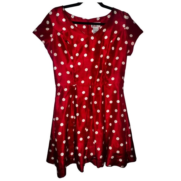 Vintage Red and White Polka Dot Pleated A-Line Dress Size 10 - Picture 2 of 2